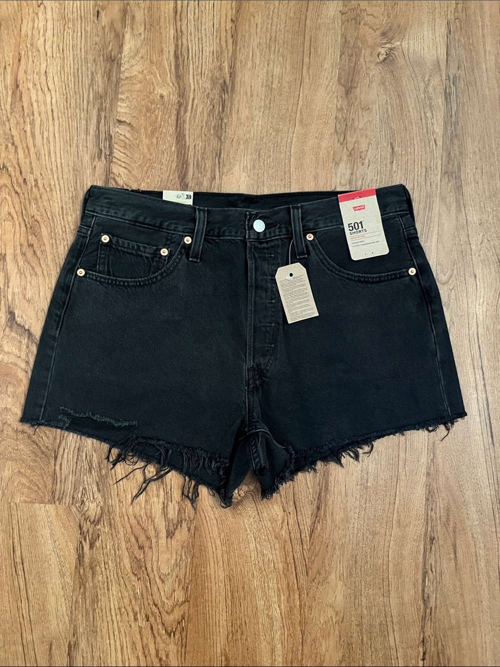 NWT Levi’s 501 Black Destructed Denim Shorts